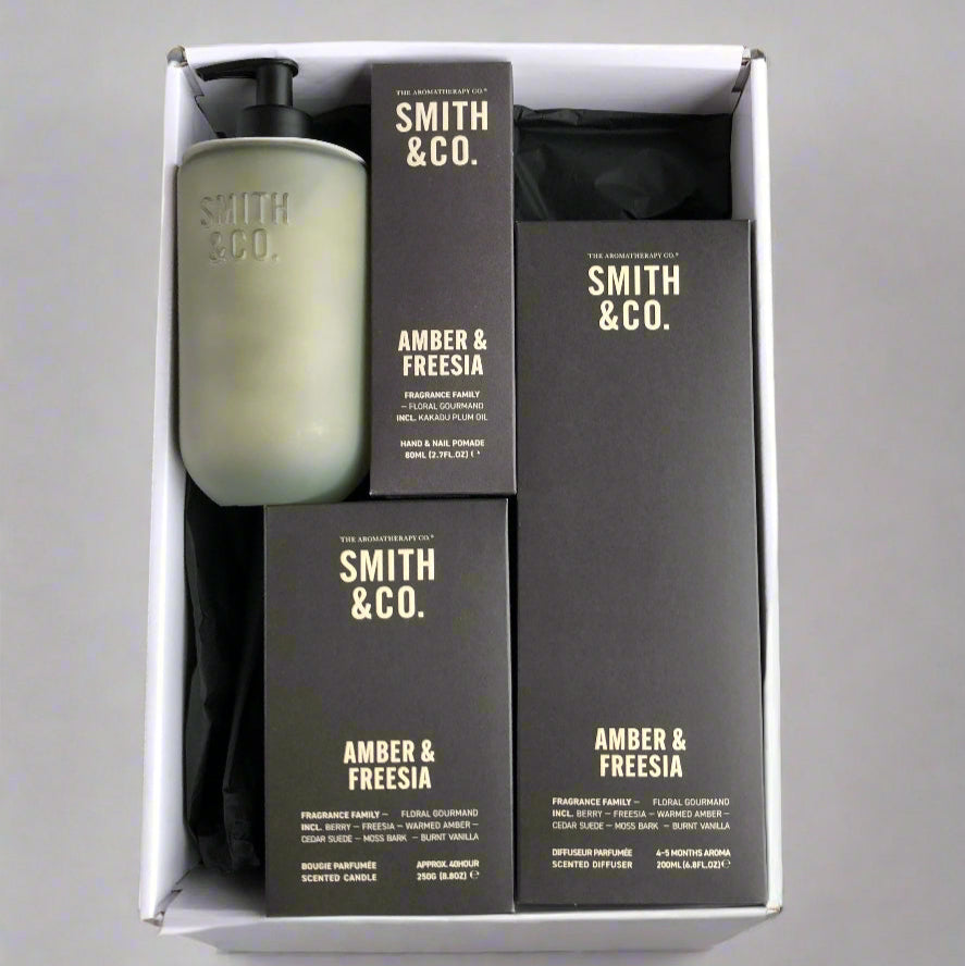Smith & Co. product set on a speckled surface