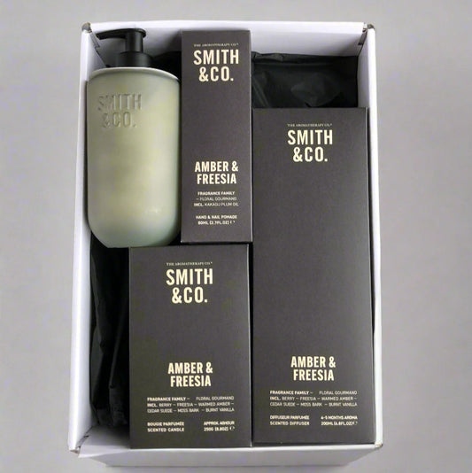 Smith & Co. product set on a speckled surface