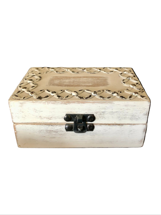 Wooden box with decorative carvings 