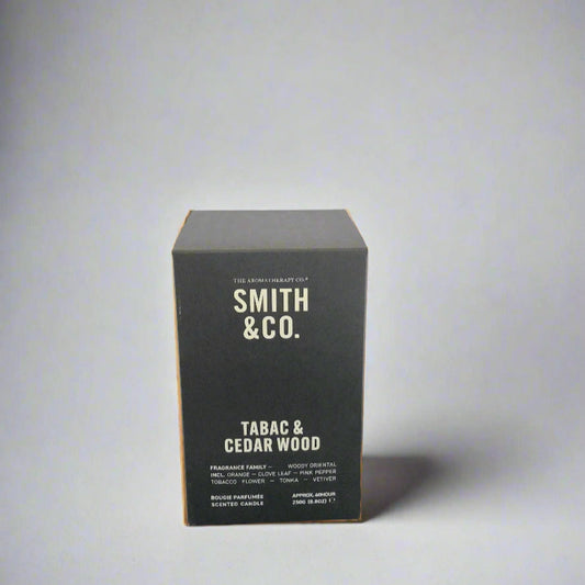 Black box with 'Smith & Co.' branding on a black surface against a white background